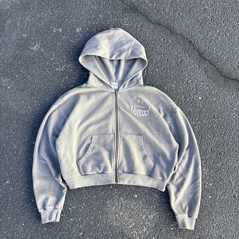 Hurley Light Gray Cropped Hoodie
